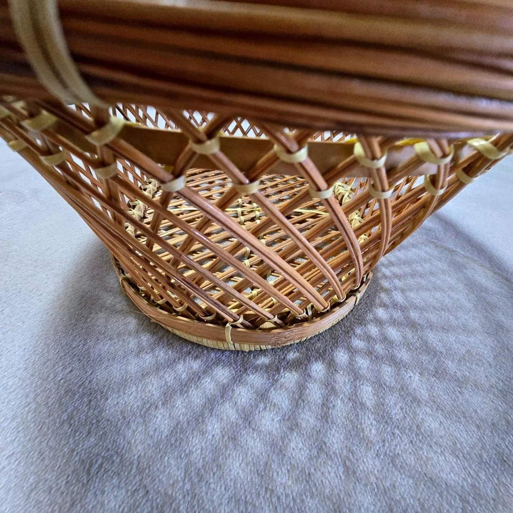Vintage Oval Wicker Rattan Basket Natural Brown Open Weave 12.5 in